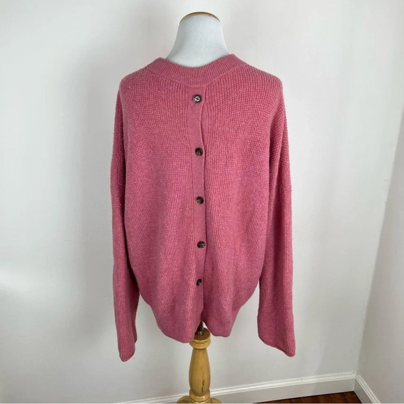 J Crew Point Sur Mock neck Merino Alpaca Wool Button Back Sweater Pink Size L - Picture 3 of 6